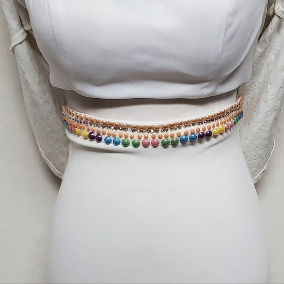 TONY Bowls Ivory Multi-color Beaded Jewel Neckline Draped Two-Piece Dress 4 - Picture 6 of 16